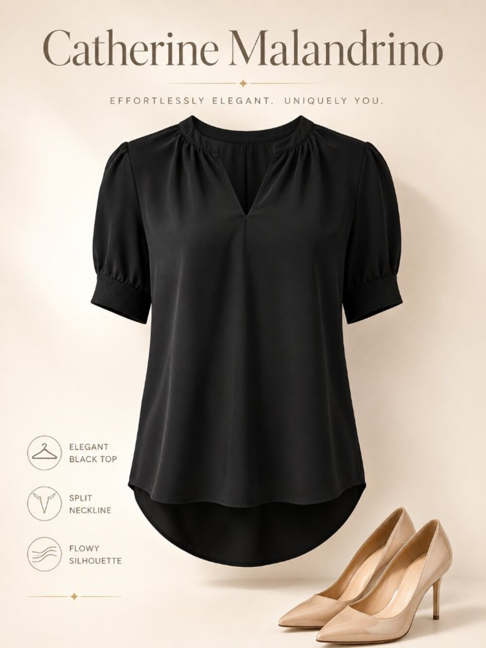Catherine Malandrino Black Short Sleeve Top Size M NWT